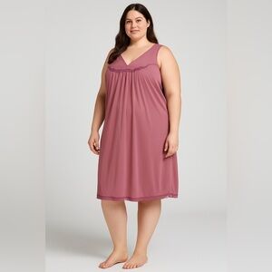 Vintage Nylon Satin Nightgown 1X Vanity Fair Pink Slip Dress Lingerie